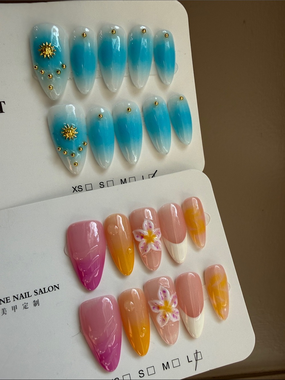Bundle of two - Gradient Pink & Orange Floral Press-On Nail Set 3D